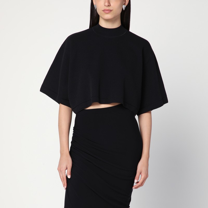 Black crop T-shirt in cotton knit
