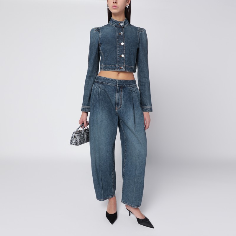 Alaïa Washed Denim Pleated Trousers In Blue