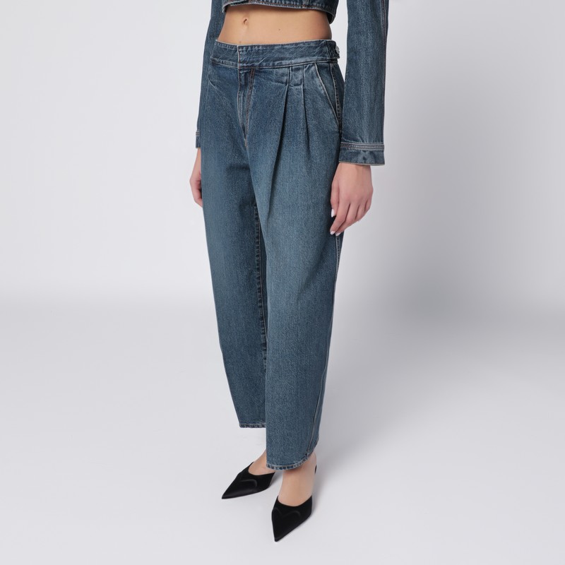 Alaïa Washed Denim Pleated Trousers In Blue