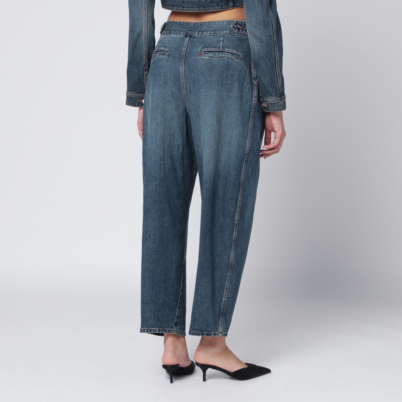 Alaïa Washed Denim Pleated Trousers In Blue