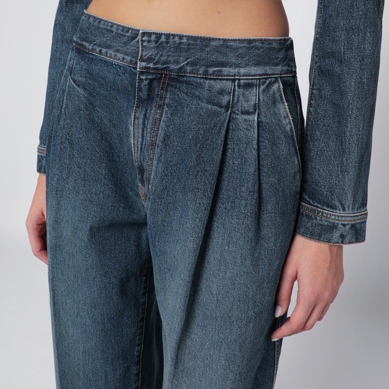 Alaïa Washed Denim Pleated Trousers In Blue