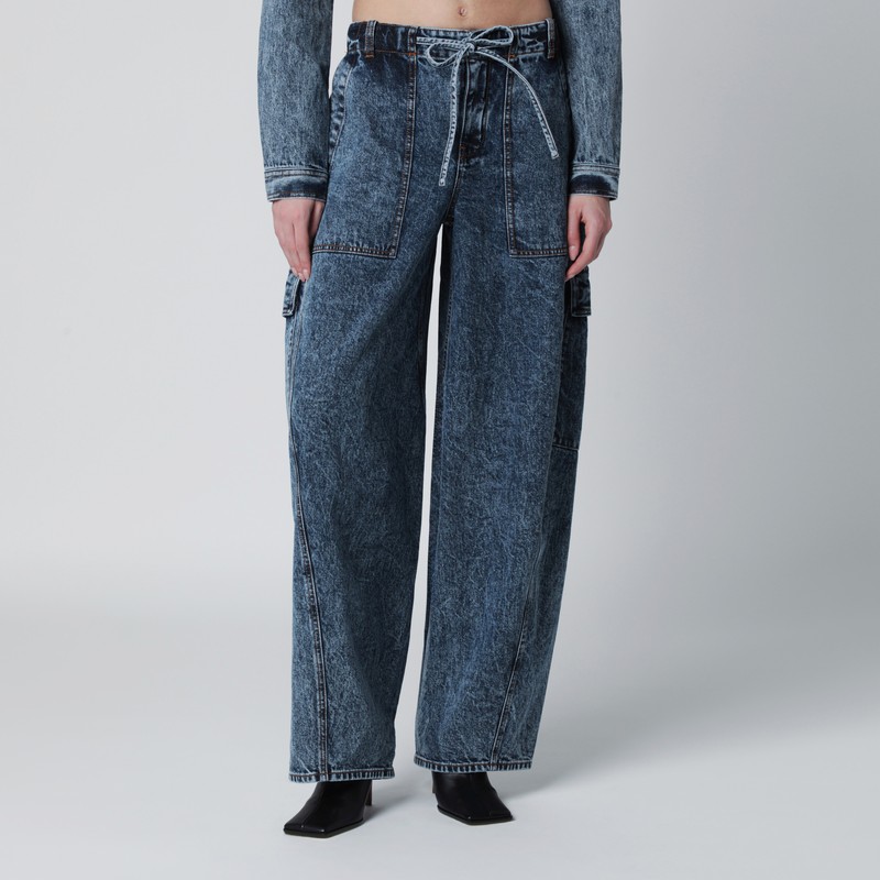 Blue washed denim cargo trousers