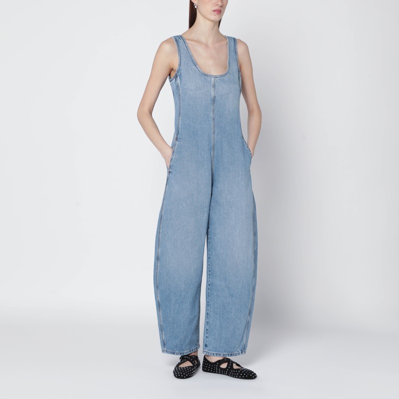Rounded denim jumpsuit in washed blue