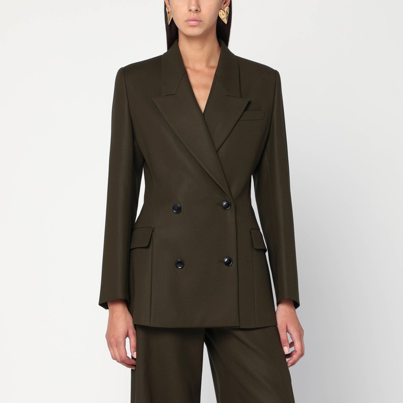 Double-breasted olive green wool jacket