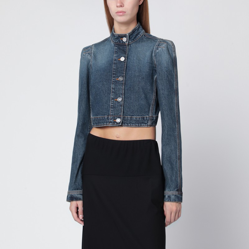 Blue washed denim high-neck jacket