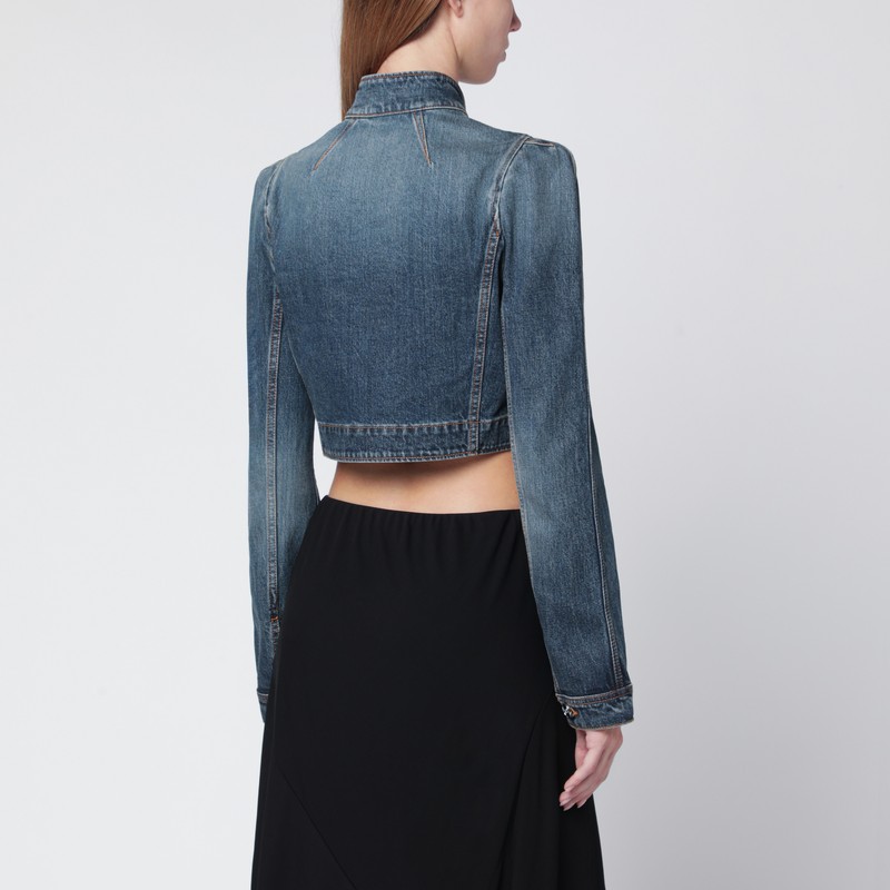 Alaïa Blue Washed Denim High-neck Jacket In Blue