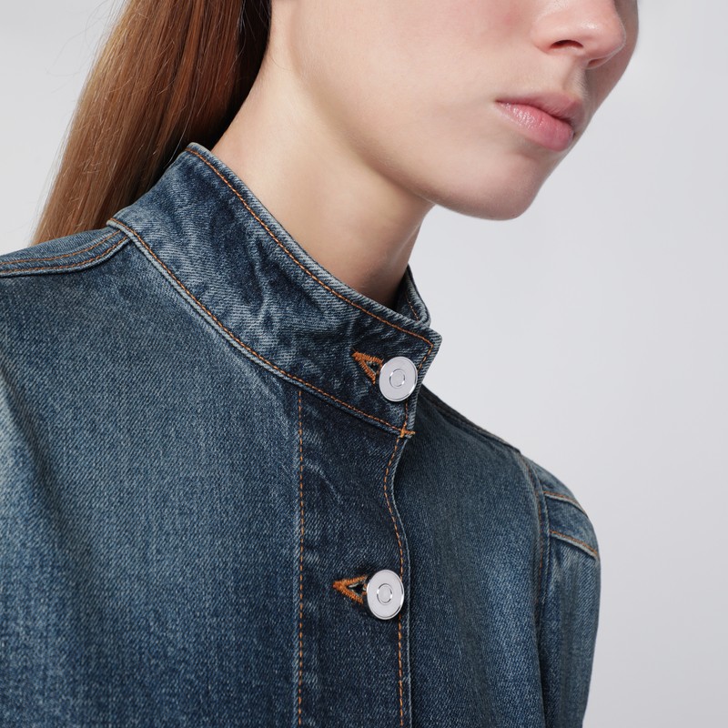 Alaïa Blue Washed Denim High-neck Jacket In Blue