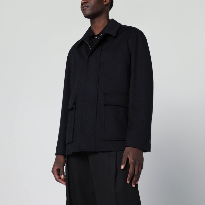 Blue zip-up wool jacket