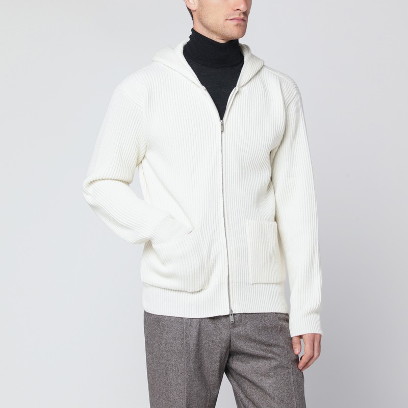 White wool and cashmere hooded cardigan