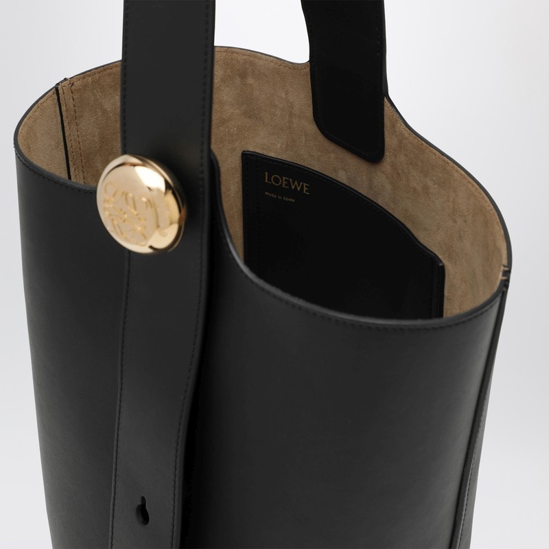 Loewe Black Calfskin Pebble Bucket Medium Bag In Black