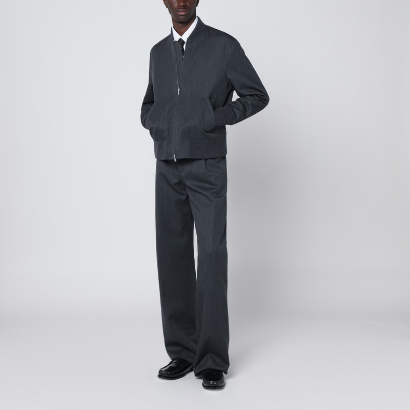 Lardini Grey Wool Zip Bomber In Gray