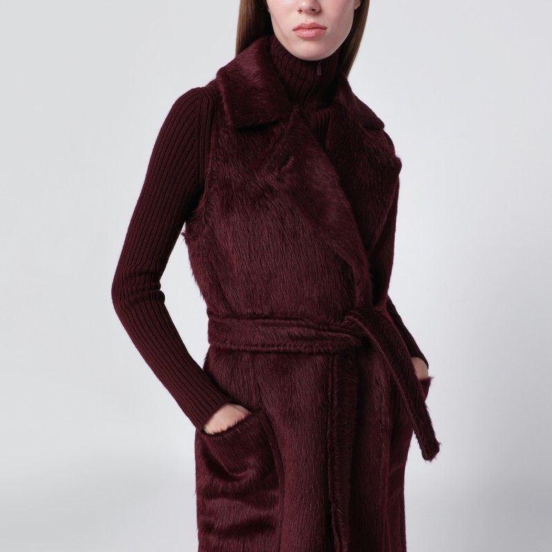 Max Mara Cherry-colored Sleeveless Coat In Alpaca And Wool In Burgundy