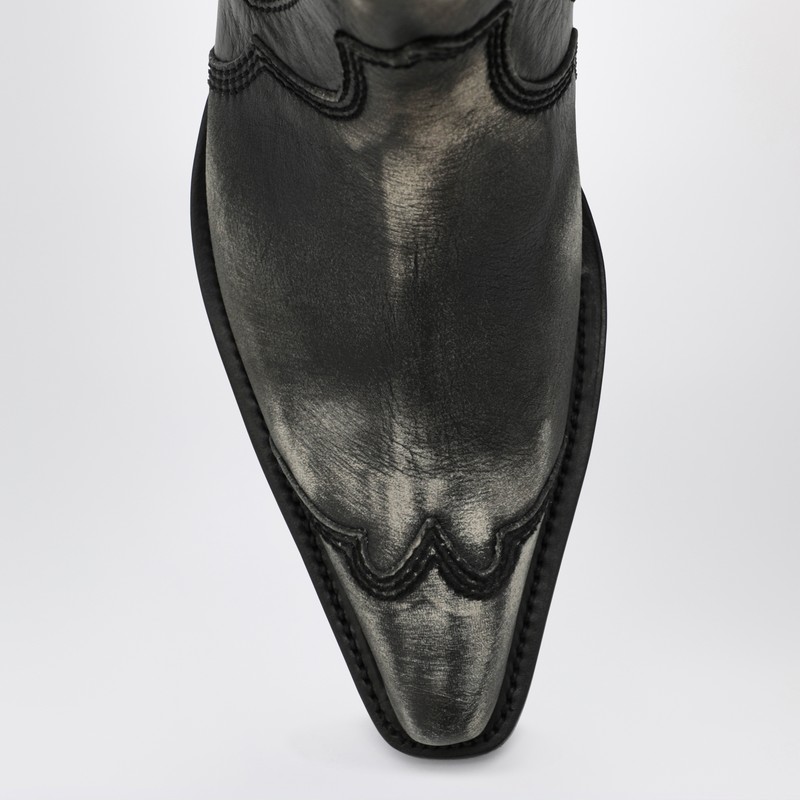 Magliano X D2 Black Cowboy Ankle Boots With Heel In Animal Print