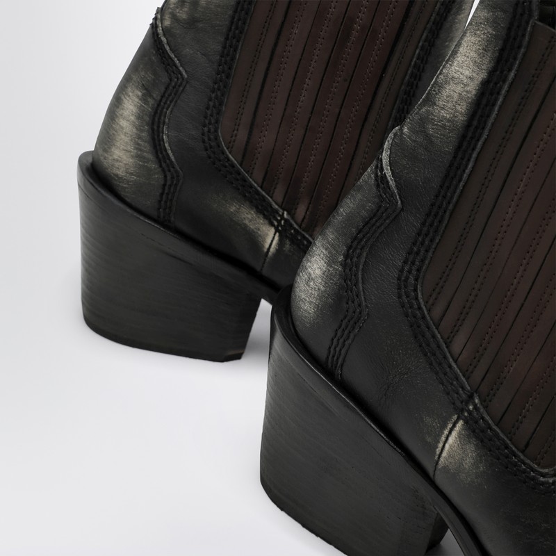 Magliano X D2 Black Cowboy Ankle Boots With Heel In Animal Print