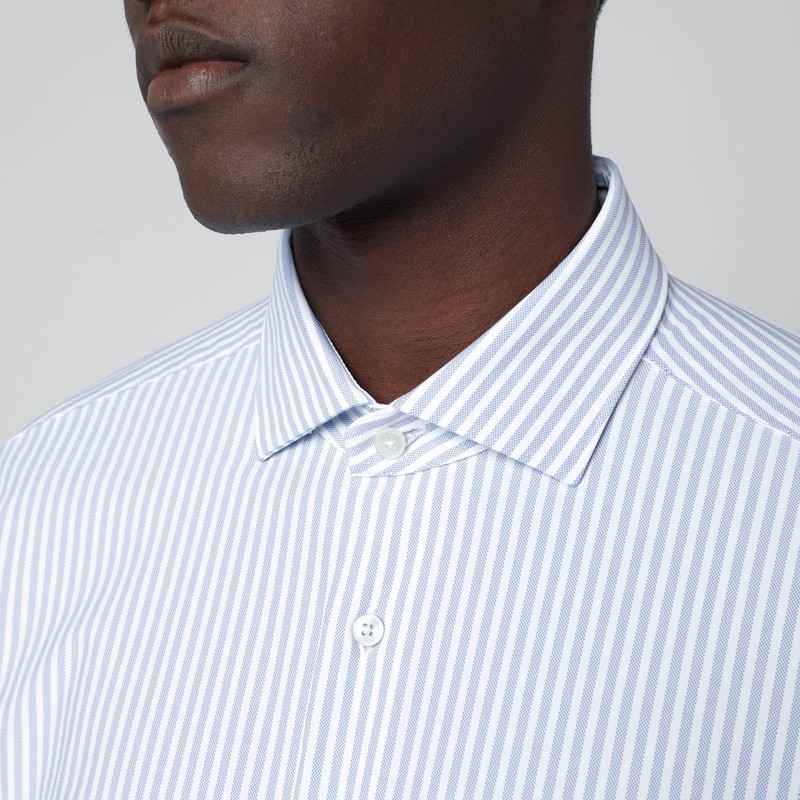Xacus White Striped Active Shirt Tailor Fit In Blue