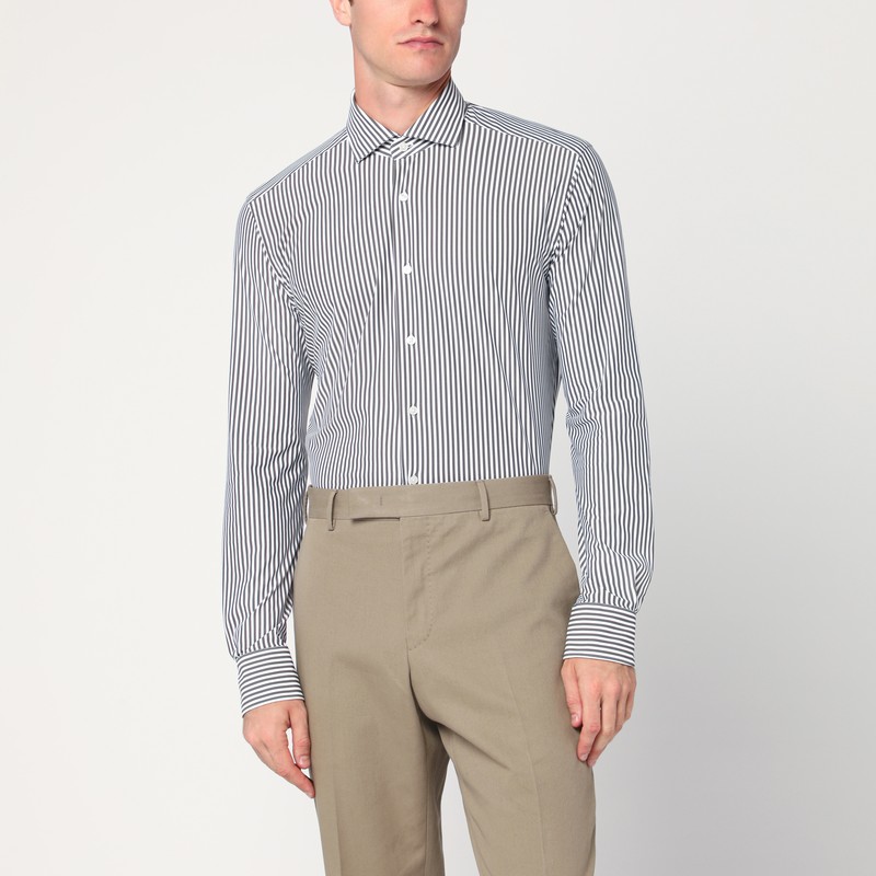 Xacus White Striped Active Twill Shirt In Blue