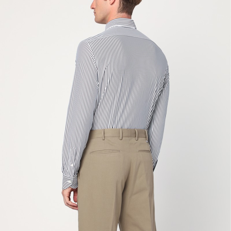 Xacus White Striped Active Twill Shirt In Blue