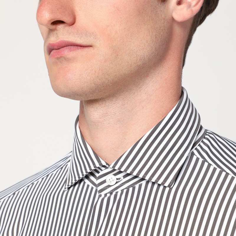 Xacus White Striped Active Twill Shirt In Blue