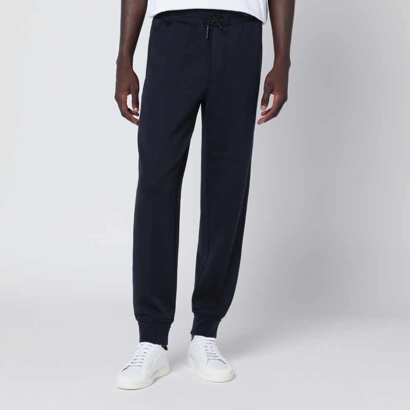 Navy blue jogging pants in wool blend