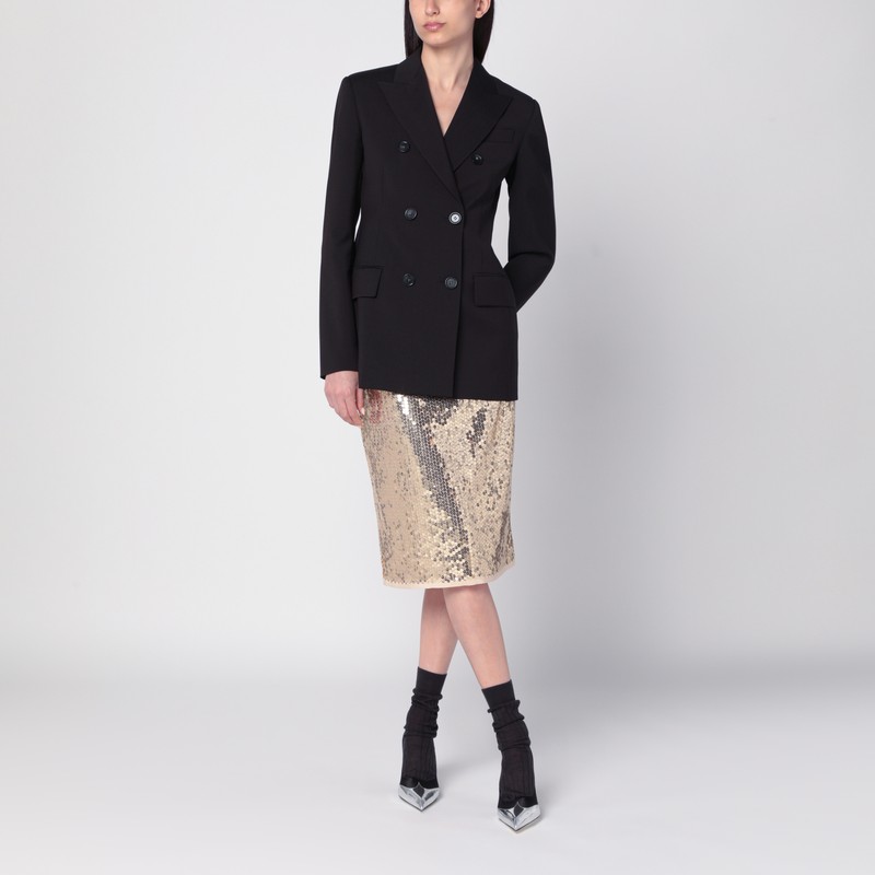 Sportmax Black Slim Double-breasted Jacket Wth Rhinestone Detail In Stretch Polyamide Woman In Black