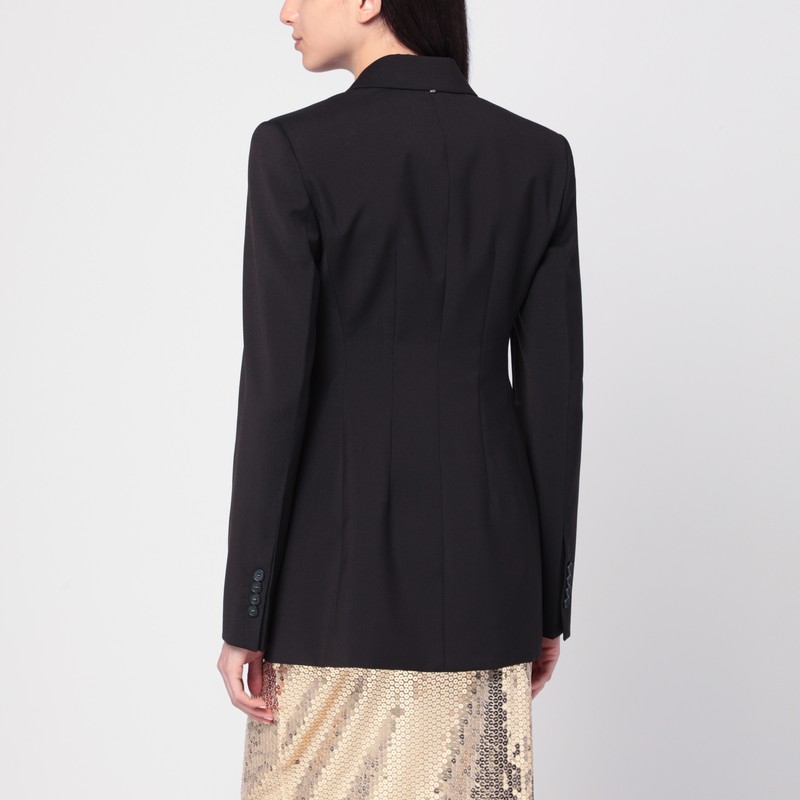 Sportmax Black Slim Double-breasted Jacket Wth Rhinestone Detail In Stretch Polyamide Woman In Black