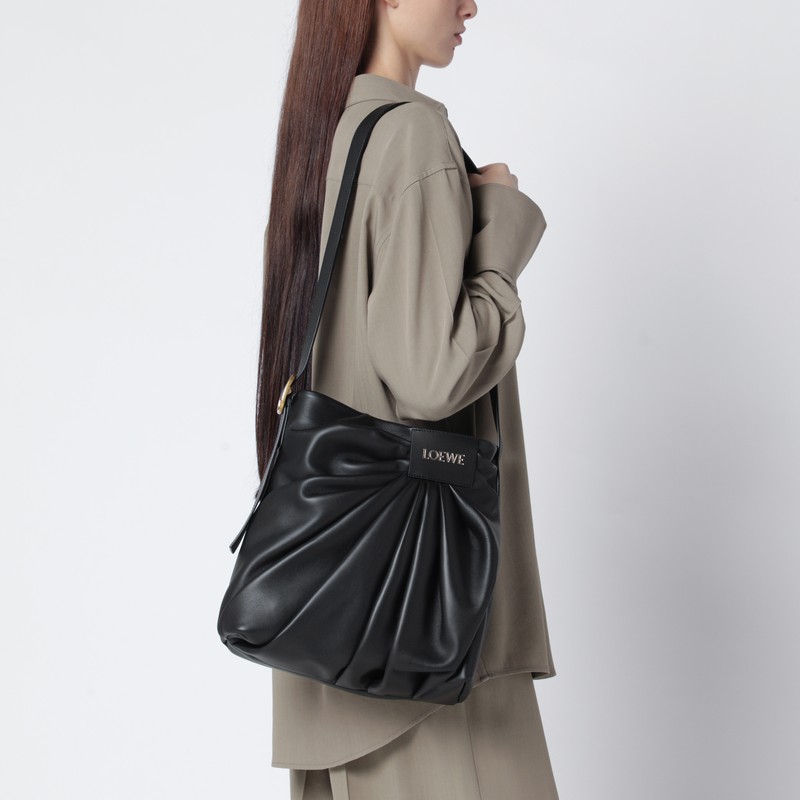 Loewe Draped Medium Leather Tote Bag In Black