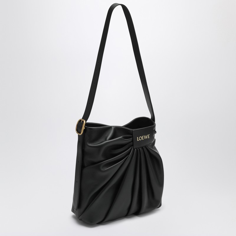 Loewe Draped Medium Leather Tote Bag In Black