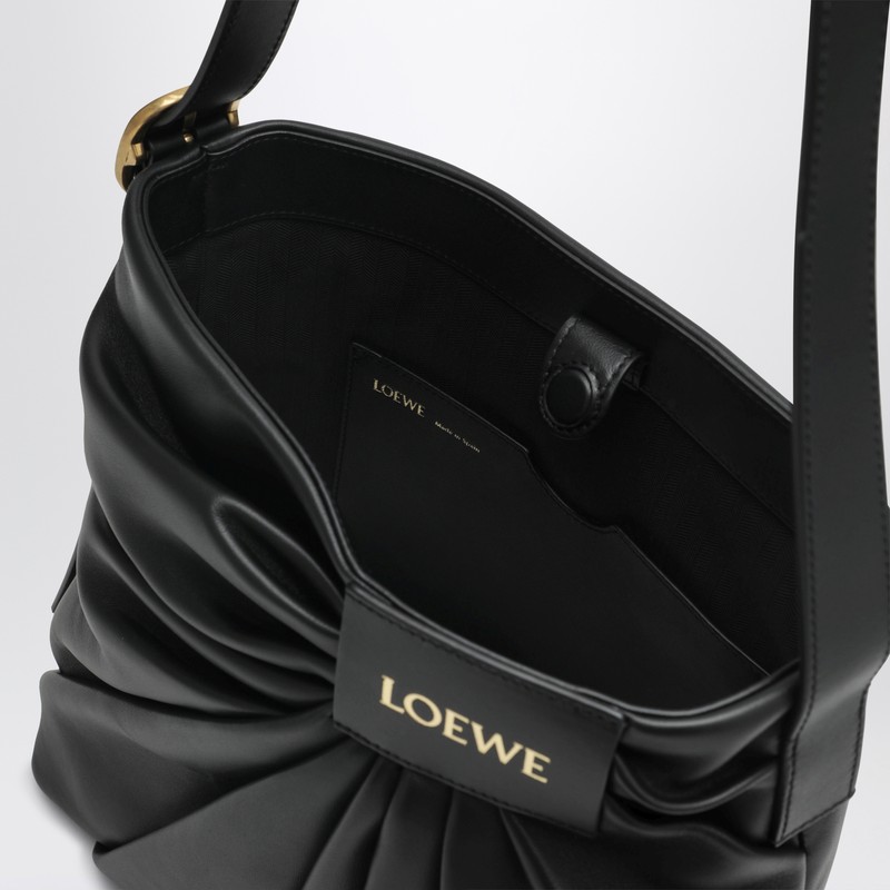 Loewe Draped Medium Leather Tote Bag In Black