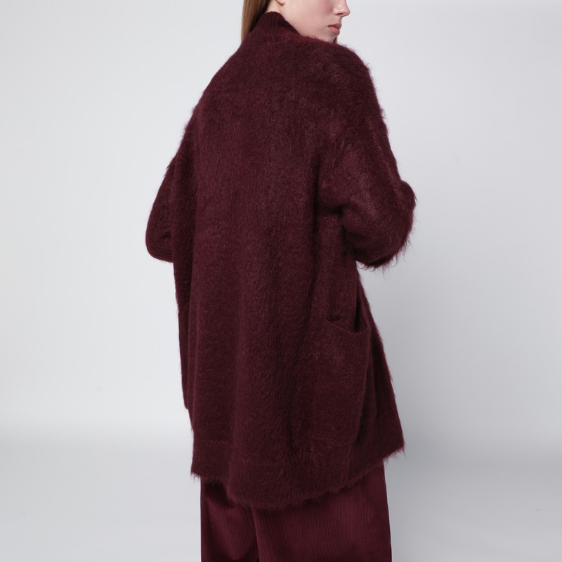 Max Mara Cherry-colored Shaved Mohair Cardigan In Burgundy