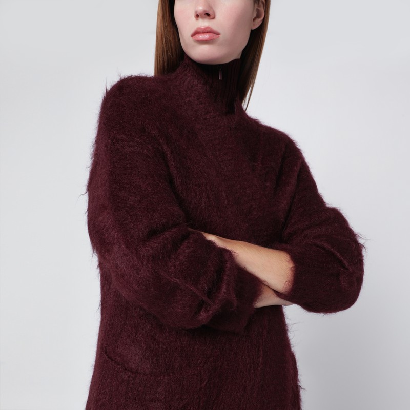 Max Mara Cherry-colored Shaved Mohair Cardigan In Burgundy