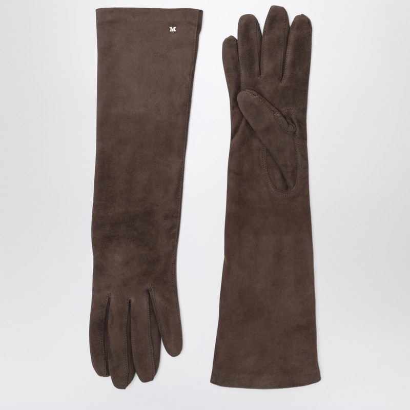 Max Mara Long Brown Suede Nappa Gloves