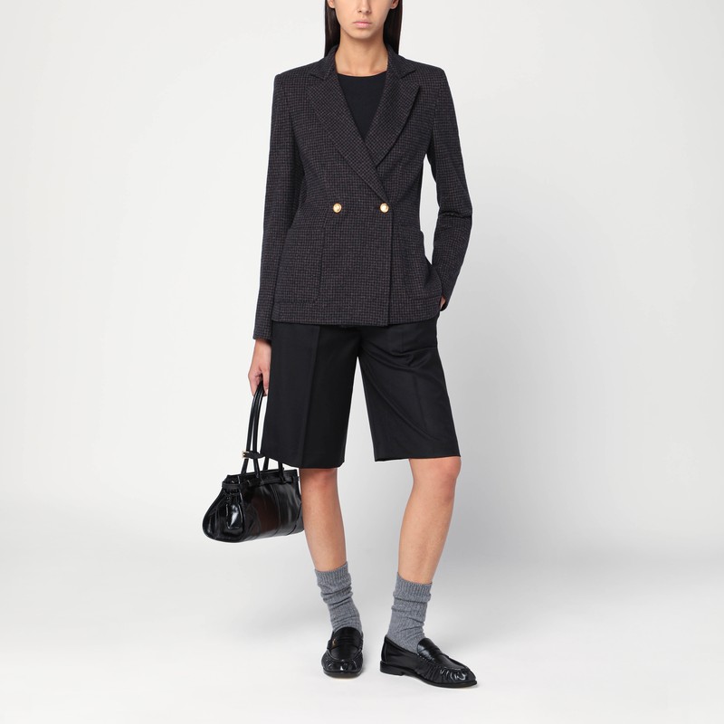 Harris Wharf London Brown And Blue Check Double-breasted Wool Jacket In Brown