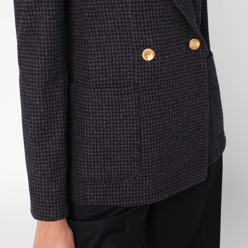 Harris Wharf London Brown And Blue Check Double-breasted Wool Jacket In Brown