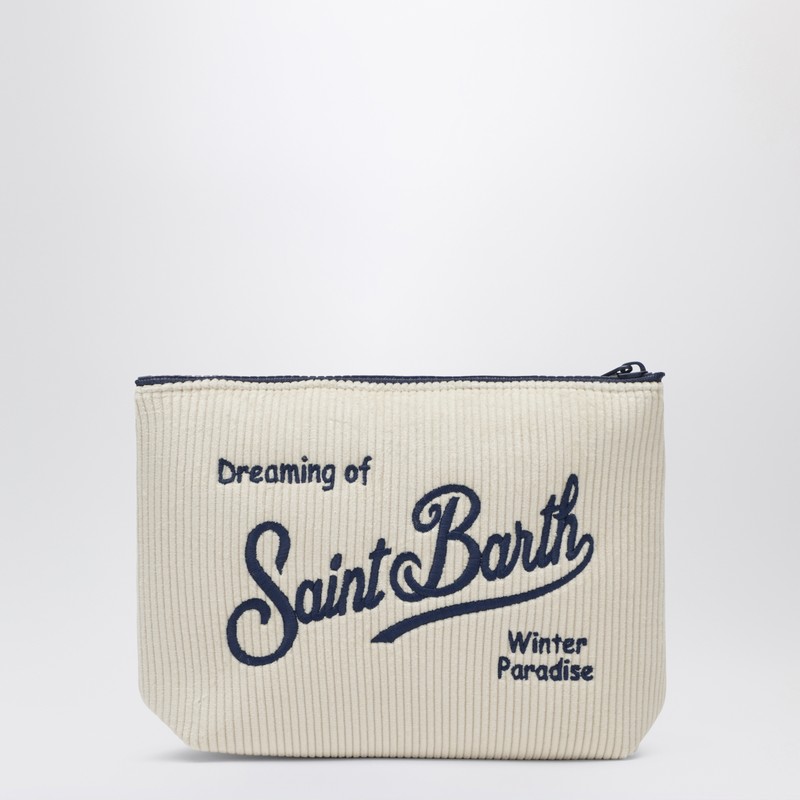 Mc2 Saint Barth White And Blue Velvet Clutch With Logo In White
