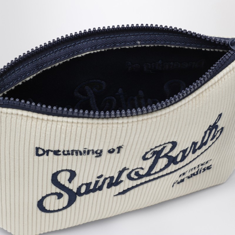 Mc2 Saint Barth White And Blue Velvet Clutch With Logo In White