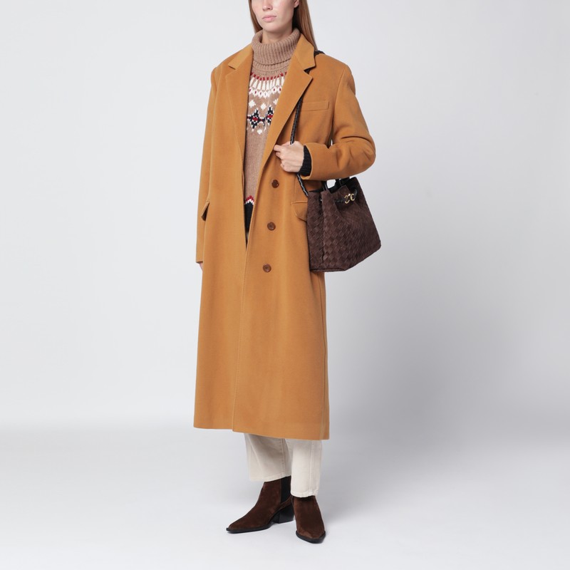 Isabel Marant Long Wool Blend Coat With Notched Lapels In Brown