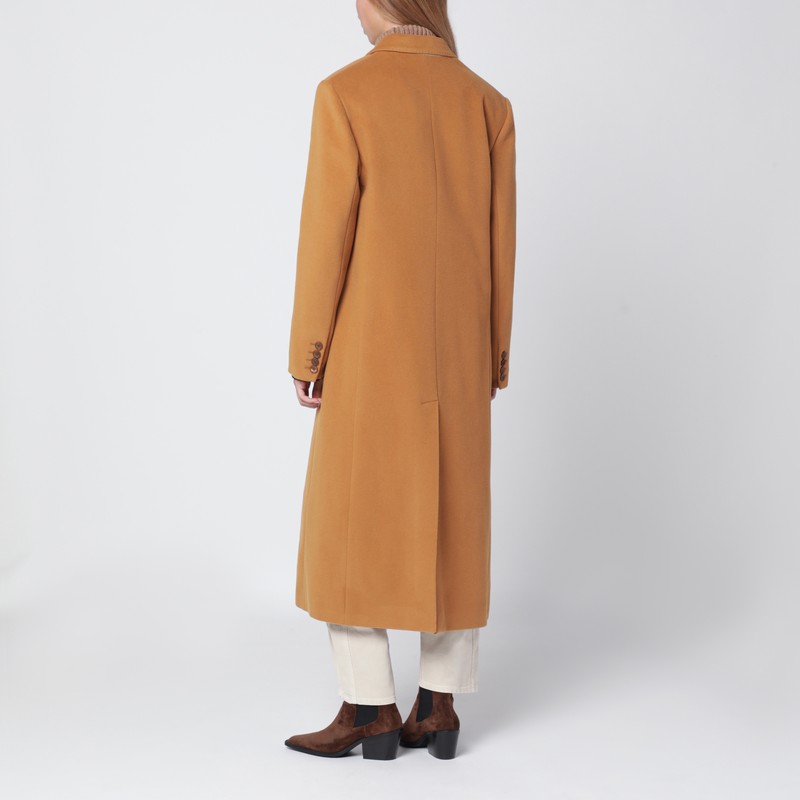 Isabel Marant Long Wool Blend Coat With Notched Lapels In Brown