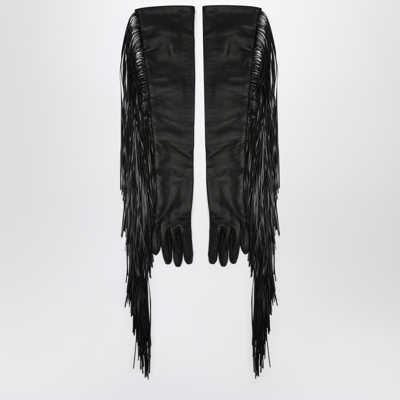 Long black gloves with fringes