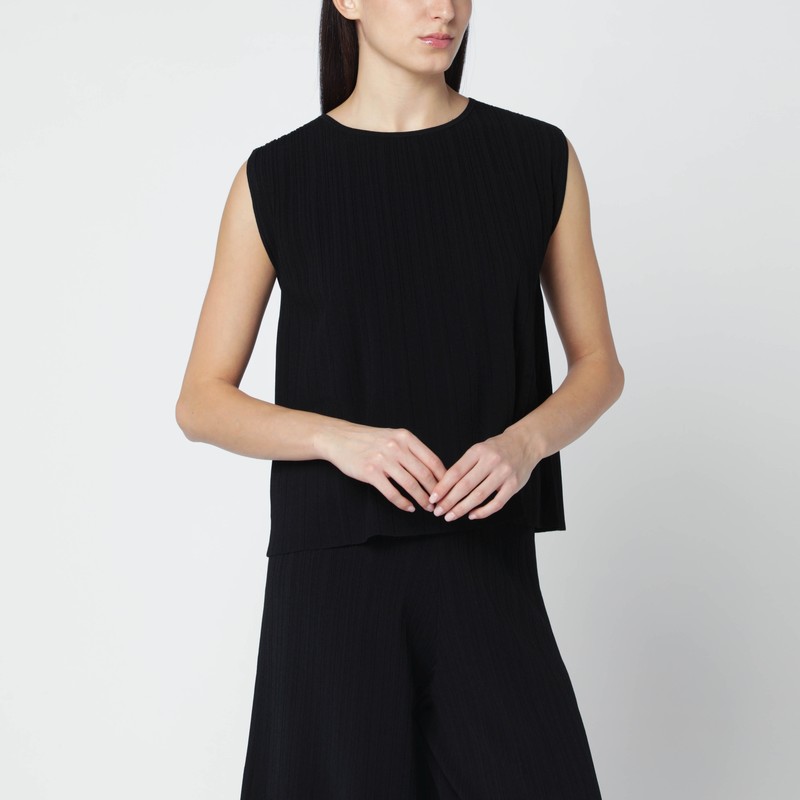 Weekend Max Mara Black Sleeveless Plissé-knit Tank Top In Blue