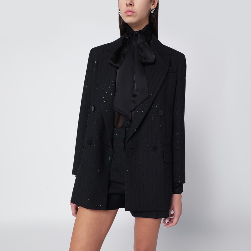 Black double-breasted sequin wool blazer