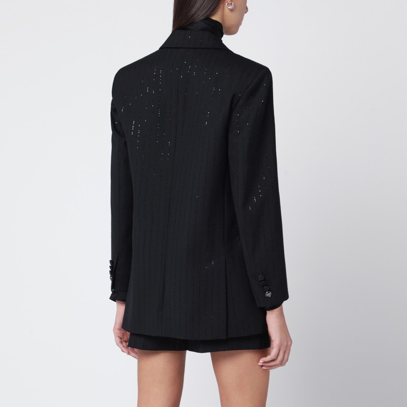 Max Mara Black Double-breasted Sequin Wool Blazer In Black