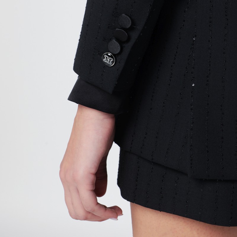 Max Mara Black Double-breasted Sequin Wool Blazer In Black