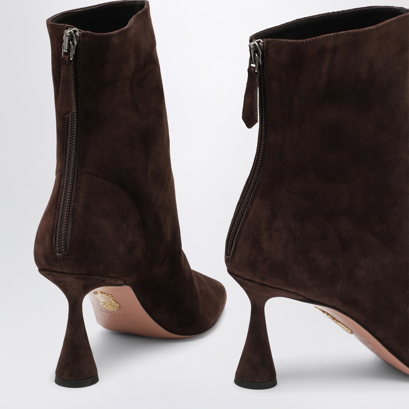 Aquazzura Amore Bootie 75 Brown Suede In Brown