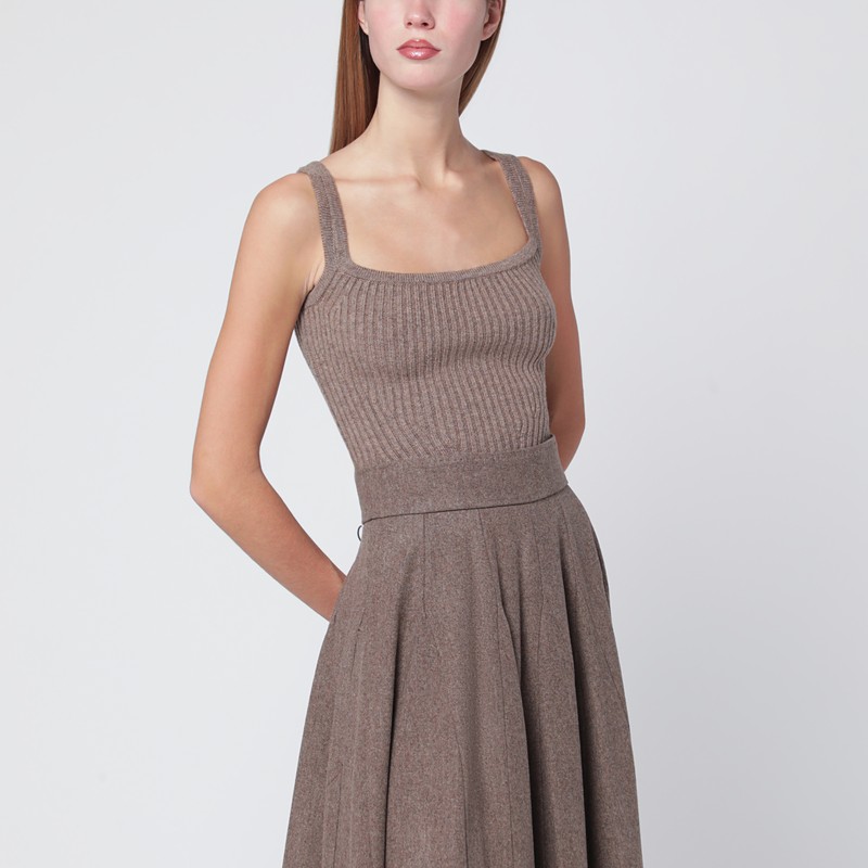 Hazelnut-colored top in wool and cashmere blend