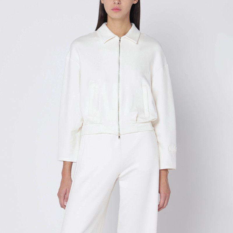 White cropped sweatshirt in silk blend