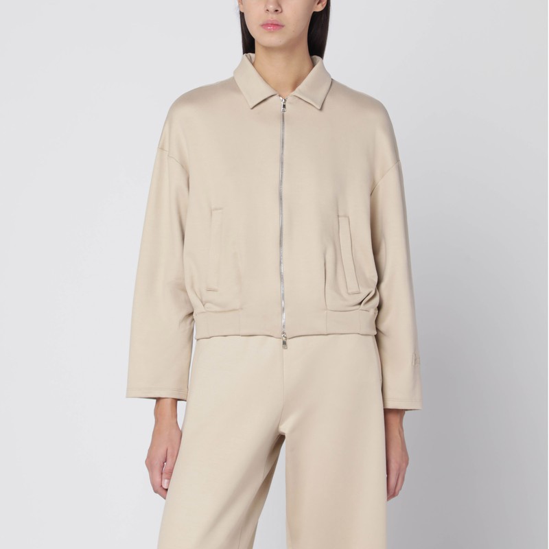 Beige cropped sweatshirt in silk blend