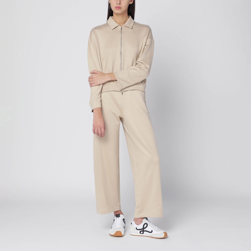 Max Mara Beige Cropped Sweatshirt In Silk Blend In Neutral