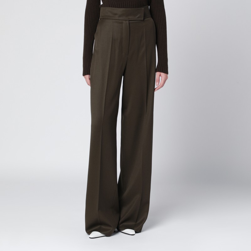 Max Mara Moss Green Wide-leg Wool Trousers