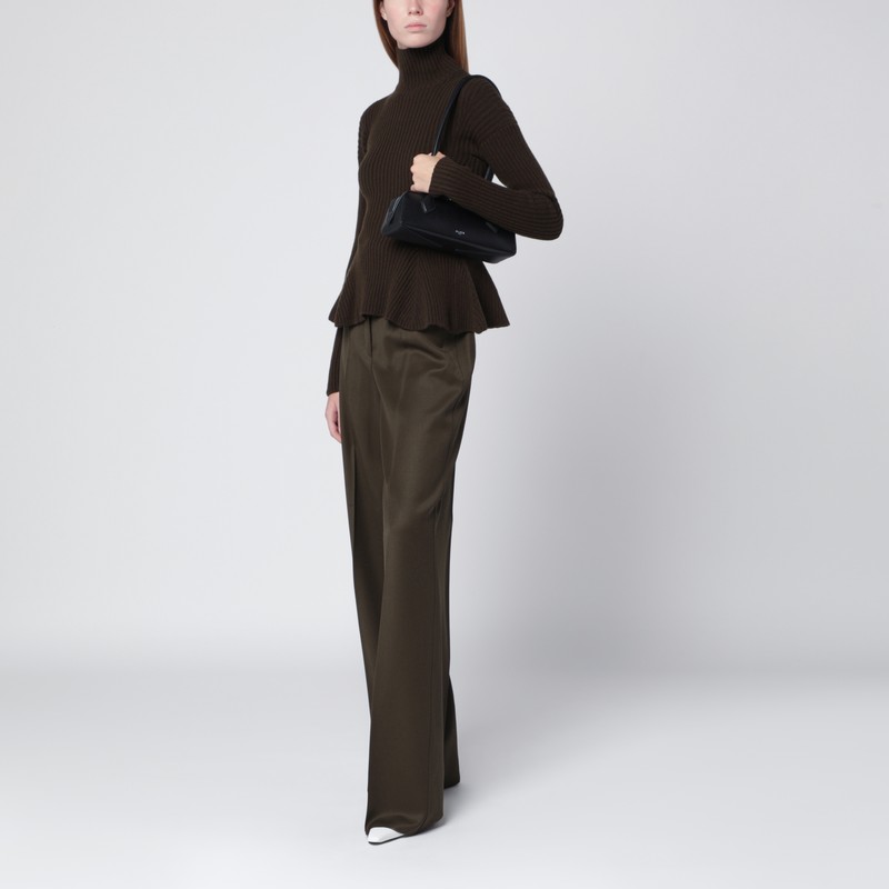 Max Mara Moss Green Wide-leg Wool Trousers In Green
