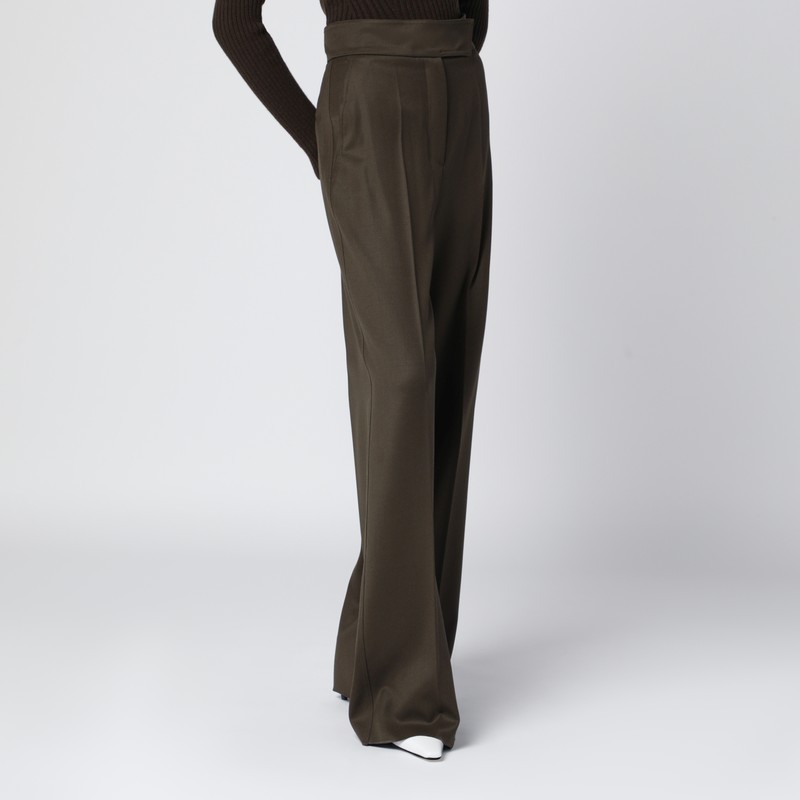 Max Mara Moss Green Wide-leg Wool Trousers In Green